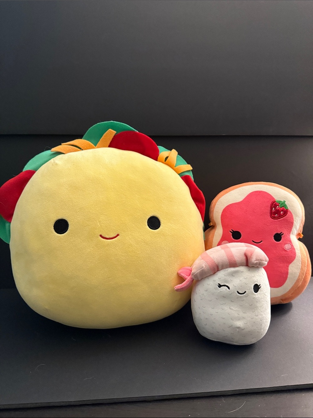 Squishmallow Plush Set - Large/Medium/Small - Taco, Jam Toast, and Sushi